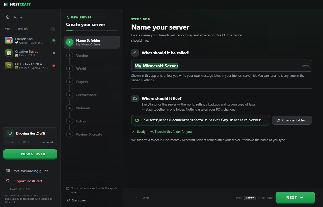 The setup wizard